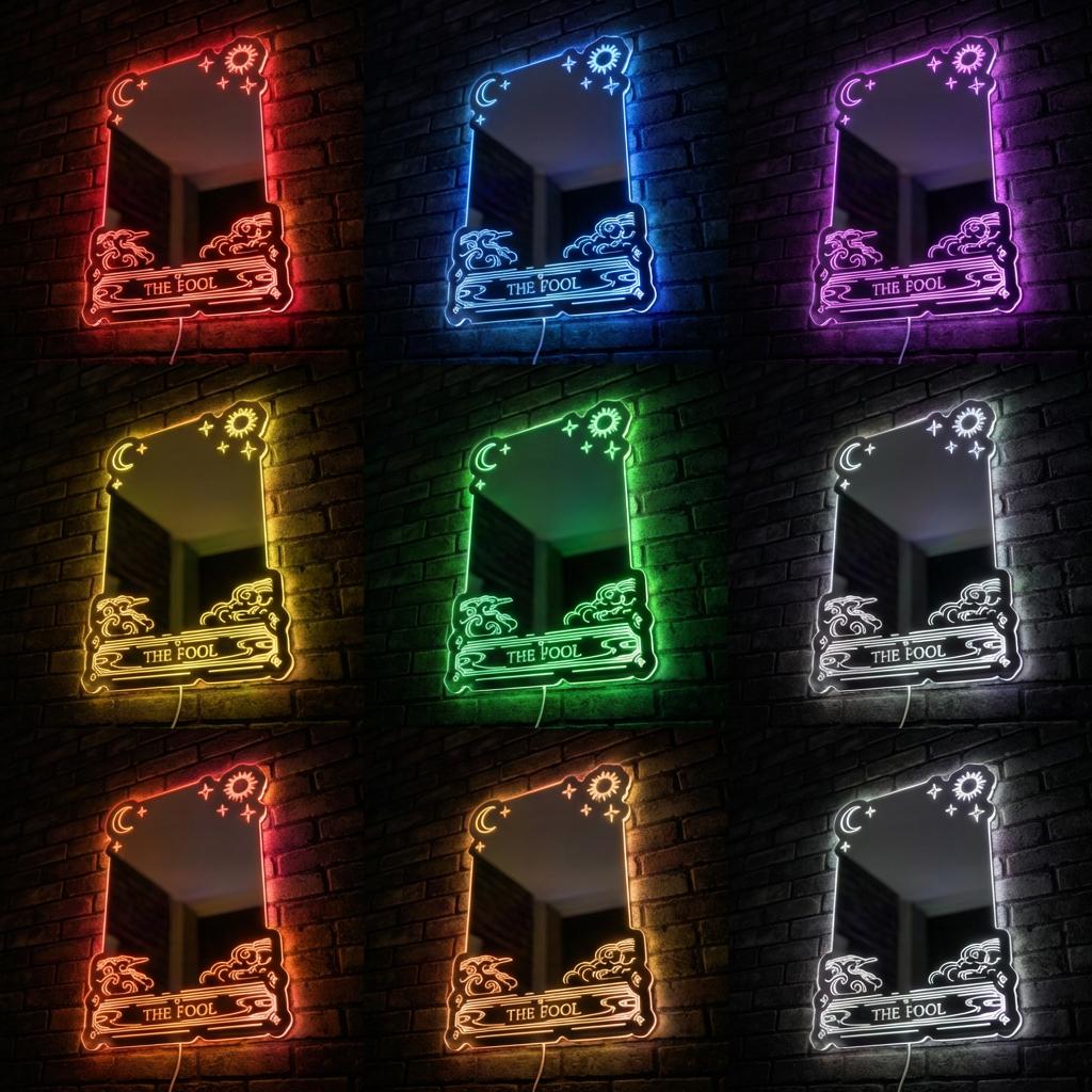 The Fool Tarot Custom Mirror LED Sign Wall Light Decor, Sun and Moon ...