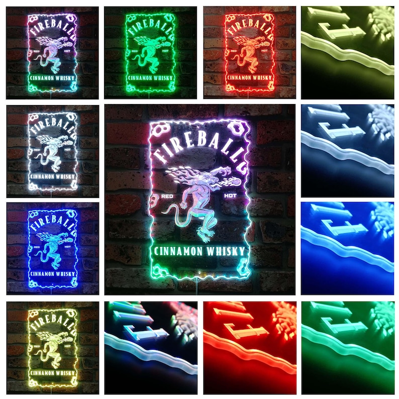 Fireball Led Sign Fireball Whisky LED Sign Wall Light Decor, Home Bar Neon Like Light ...