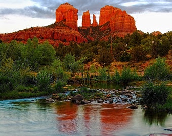 Sedona Arizona Cathedral Rock water reflections fine art photographMultiple sizes- Fine Art Photograph