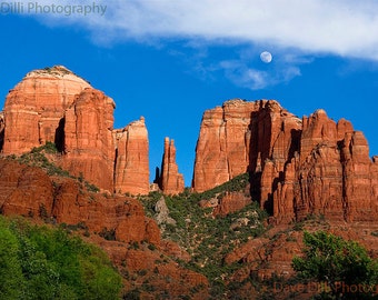 Sedona Cathedral Rock and Moon - Fine Art Photograph Multiple sizes