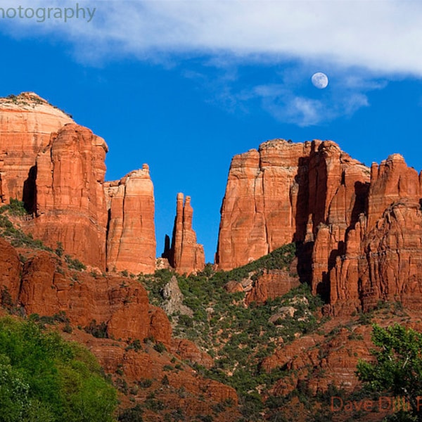 Sedona Cathedral Rock and Moon - Fine Art Photograph Multiple sizes