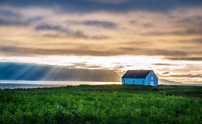 Sunrays and Sunset with a farm house near Husavik Iceland, Fine Art PhotoMultiple sizes Fine Art Photograph image 1