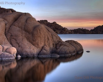 Arizona Photography - Prescott Watson Lake Arizona Sunrise Reflections - Fine Art matted 13 x 19