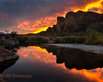 Photograph Desert Orange Sunrise Lake Reflections Fine Art, un-matted Multiple sizes