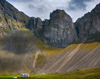 Icelandic House at the base of dramatic cliffsMultiple sizes- Fine Art Photograph