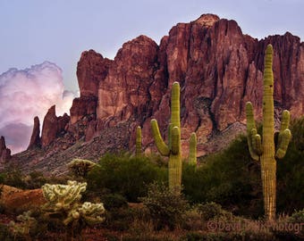 Arizona Superstitions Mountains Saguaro Cactus Desert Southwest Image, Multiple sizes- Fine Art Photograph