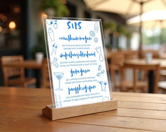 Editable Wedding Bar Menu Template with Hand-Drawn Doodles, Canva Bar Menu, Printable Bar Menu Card, Signature Cocktails, Instant Download