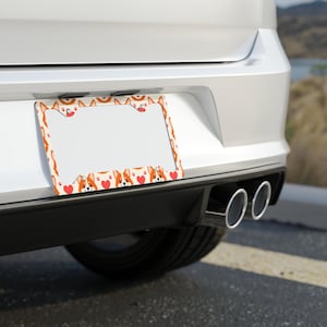 Corgi Love Metal License Plate Frame, Cute Car Decor, Pet Lover Gift, Unique Vehicle Accessory, Funny Corgi Design, Dog Lover Gift