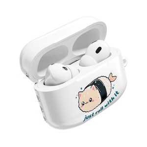 Cute AirPod Cases - Just Roll With It, Cat Sushi Design, Fun Tech Accessory, Gift for Cat Lovers, Quirky Earbud Case