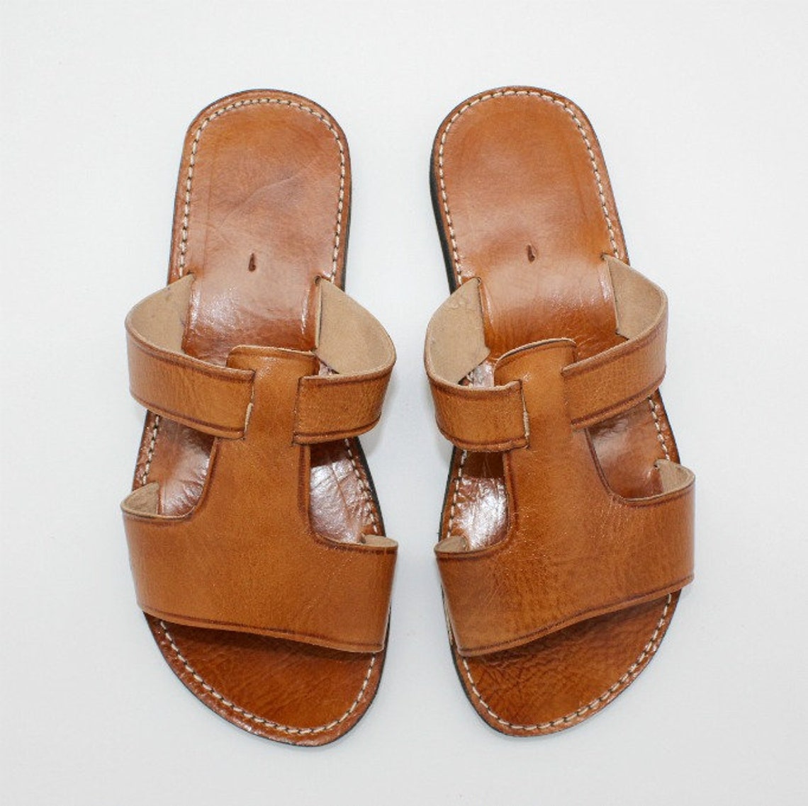 Mens Leather slides Men's tan sandalsLeather | Etsy