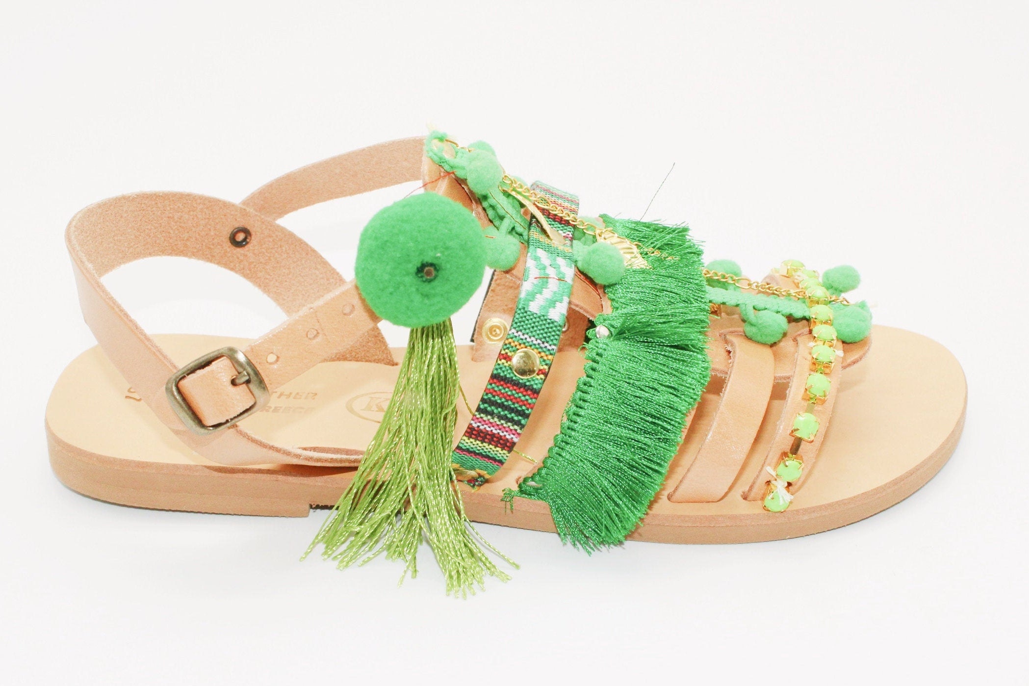 Pompom Gladiator Sandals summer sandals handmade sandals | Etsy