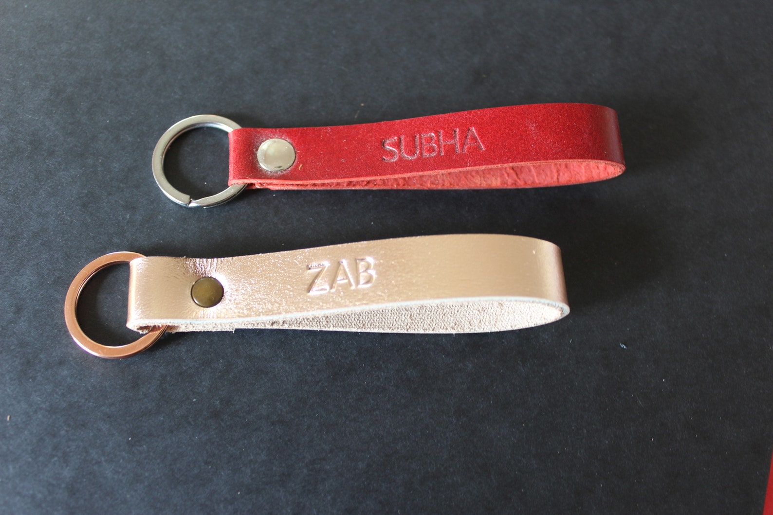 Embossed Leather Keychain Leather Key Fogname Etsy