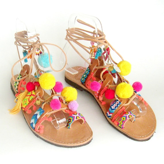 boho pom pom sandals