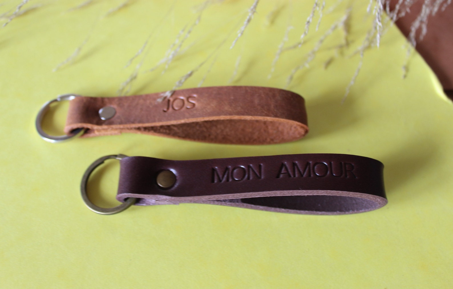 Embossed Leather Keychain Leather Key Fogname Etsy