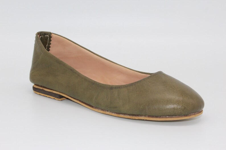 Leather ballet flats in deep green shoes in olive Etsy
