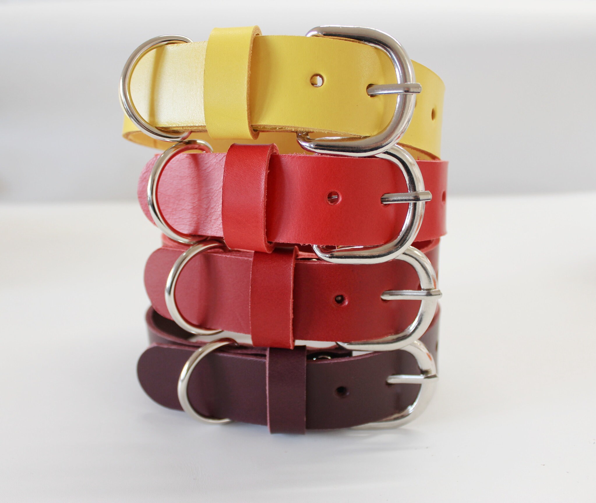 Collier Pour Chien en Cuir Jaune Personnalisé, Colliers Personnalisés Rouges avec Étiquette Nominati