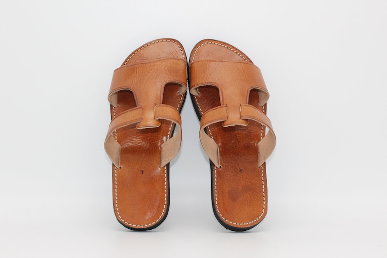 Mens Leather slides Men's tan sandalsLeather Etsy