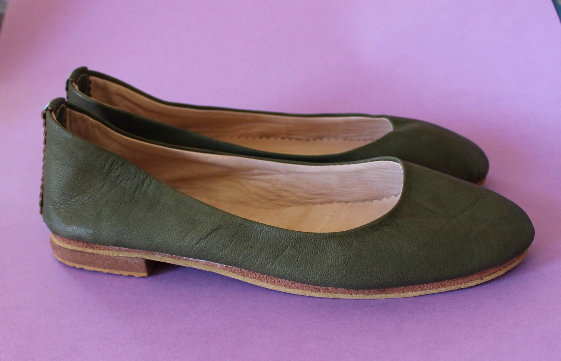 SIZE 37leather Ballet Flats in Deep Green Shoes in Olive Etsy UK