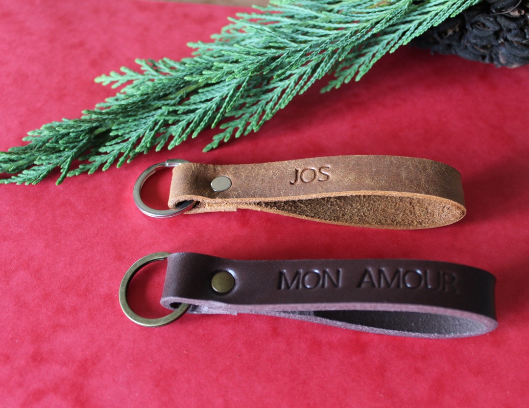 Embossed Leather Keychain Leather Key Fogname Etsy