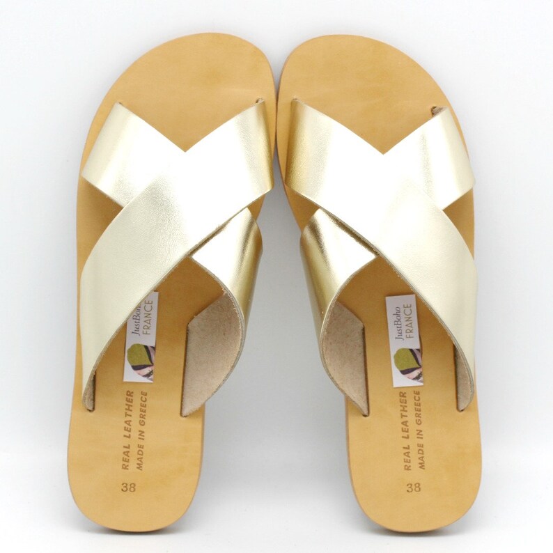 Greek leather slides,metallic slides metallic sandals Gold crisscross slides leather slides gold sandals womens slides womens sandals