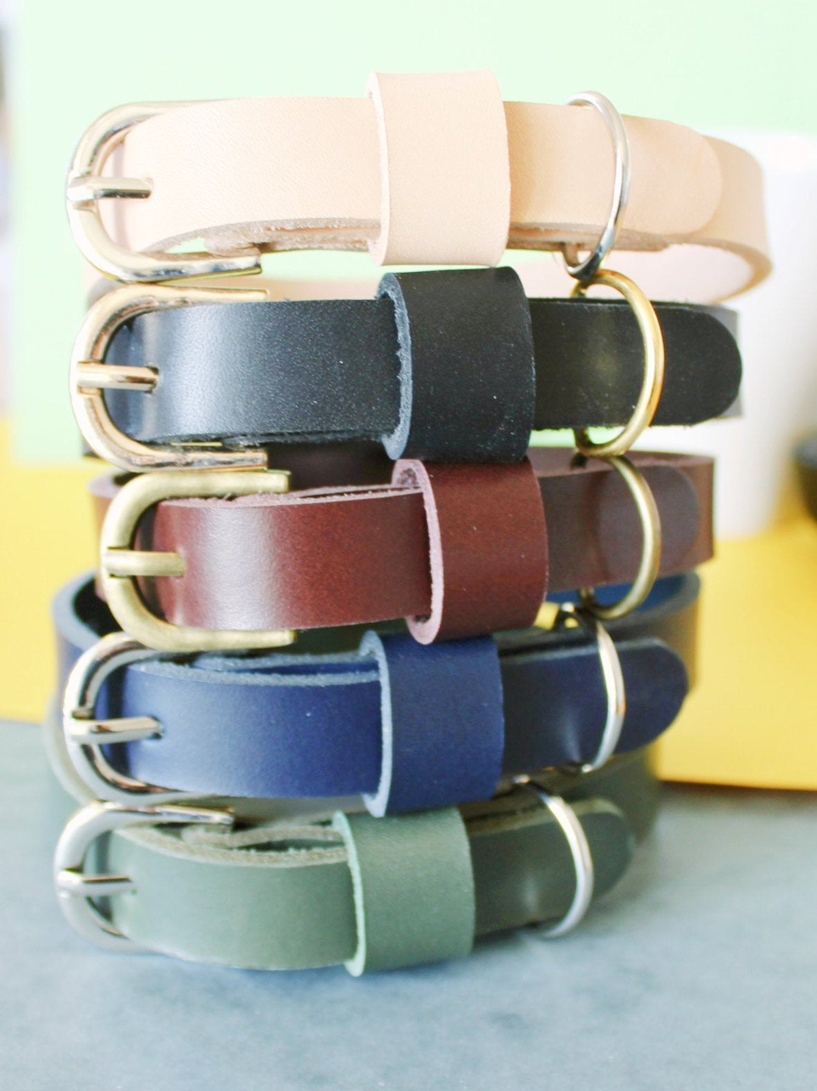 Red Leather Dog Collar Personalized Green Leather Dog Collar Etsy