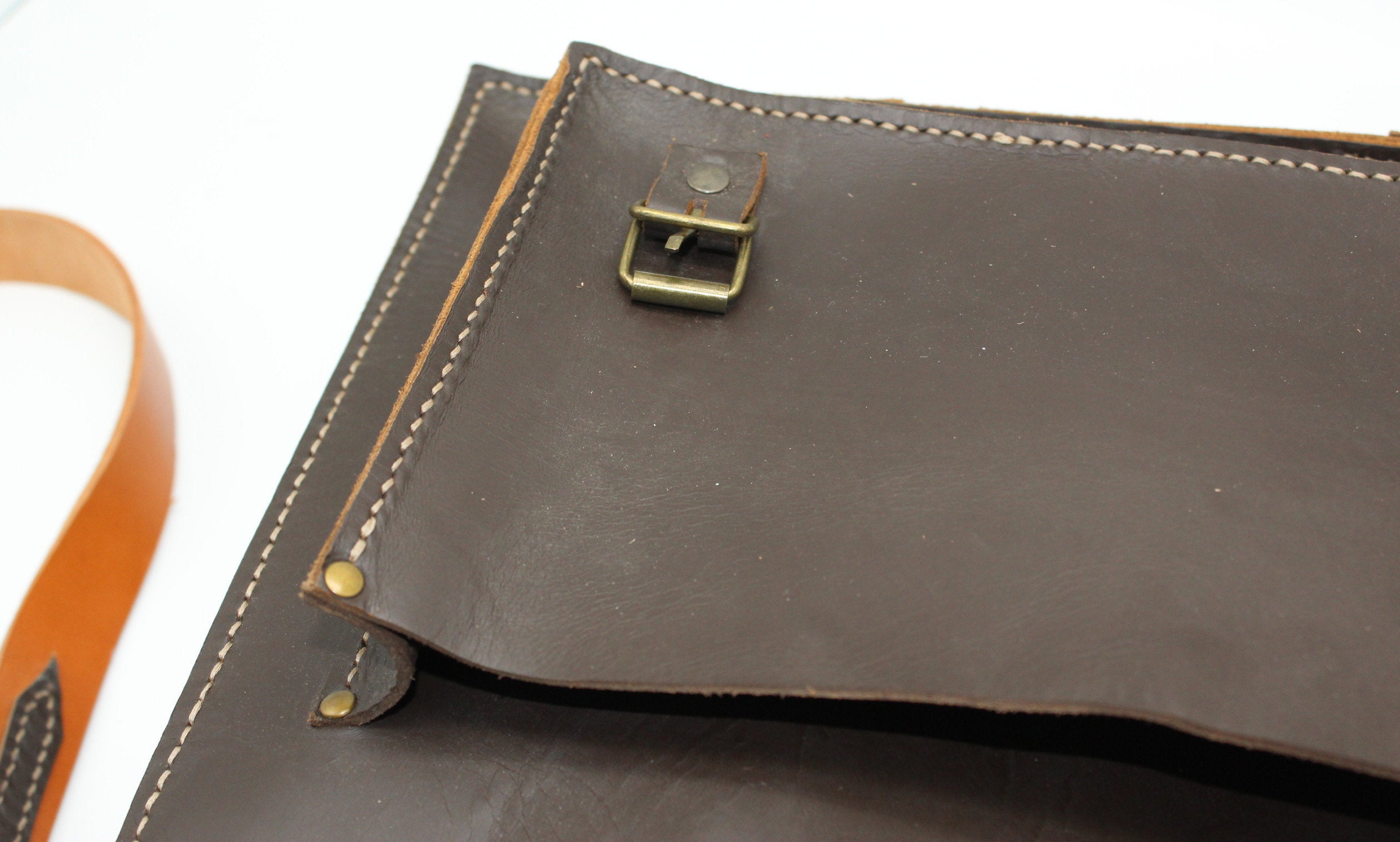 Handstiched Genuine Leather messenger briefcase laptop bag | Etsy