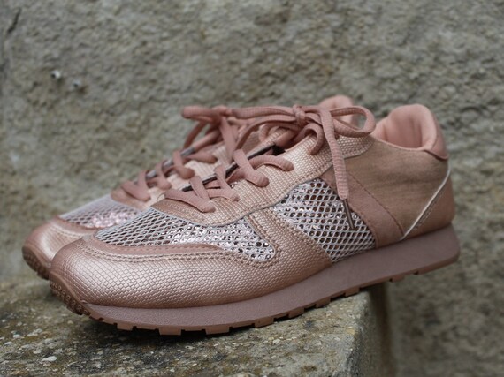 Rose Gold Glitter Sneakers Pink Lace 