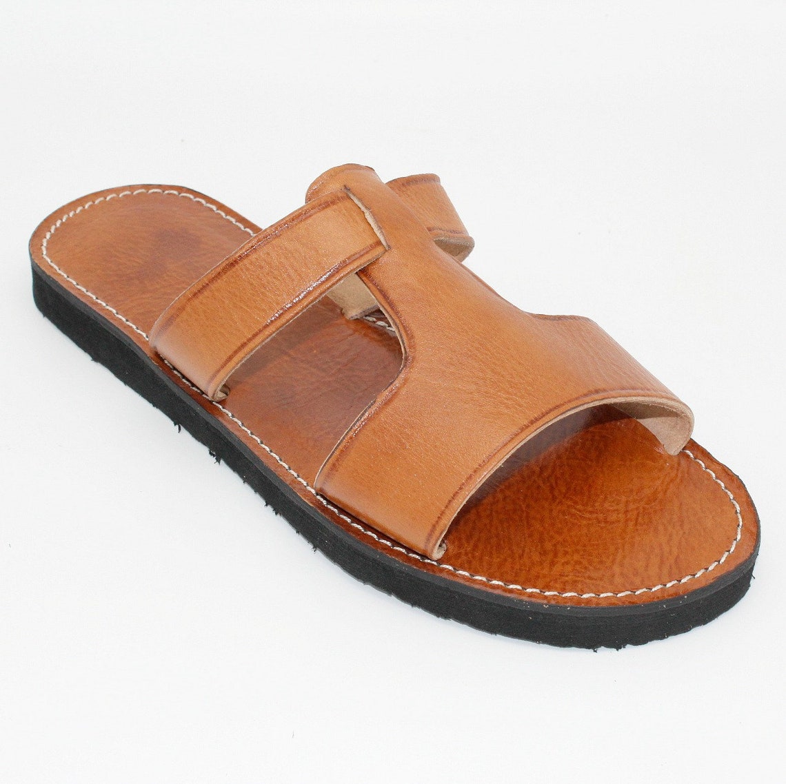 Mens Leather slides Men's tan sandalsLeather Etsy