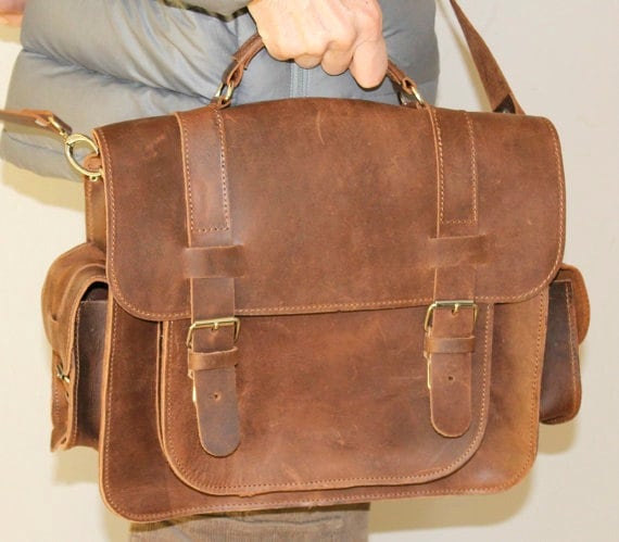 Leather messenger camera bag leather satchel tan | Etsy