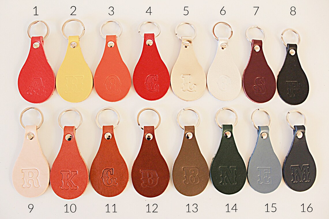 Embossed Leather Keychain Leather Key Fog Name Etsy