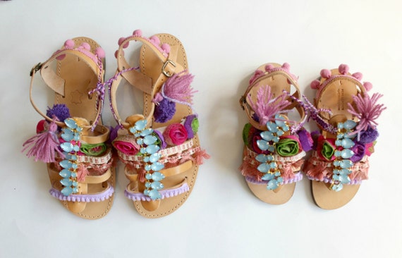 Items similar to Mommy and me, Boho Sandals,Childrens greek sandals ...