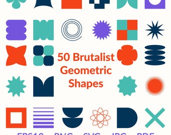 50 Brutalist Geometric Shapes SVG • Retro Modern Flat Elements • eps10 png svg jpeg pdf