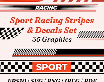 Sport Racing Stripes & Decals Set | 35 Graphics (eps, svg, png, jpeg, pdf)