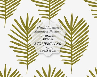 Ręcznie rysowany wzór liści palmowych bez szwu | Cyfrowy papier do szkiców botanicznych (SVG, JPEG, PNG)
