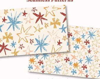 Earthy Crayon Stars Seamless Pattern | Oil Pastel Texture (Digital Download)