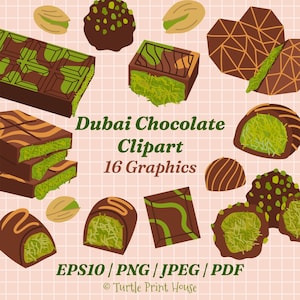 Dubai Chocolate Pistachio Graphics Bundle | Hand Drawn Candies Clipart (eps, png, jpeg, pdf)