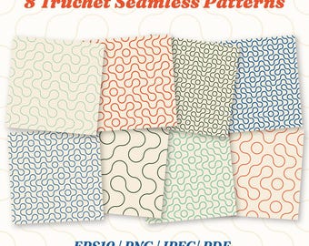 8 Truchet Seamless Patterns Bundle | Thin Round Line Geometric Designs ( eps10 , png, jpeg, pdf )