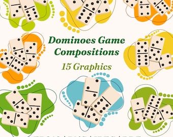 Dominoes Game Clipart Compositions Set | 15 Graphics ( eps10, png, jpeg, pdf )