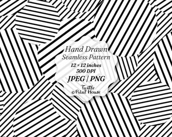 Hand Drawn Abstract Striped Seamless Pattern | Black and White Messy Geometric Stripes Digital Paper | JPEG PNG | Digital Download