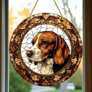 Beagle Stained Glass Style Acrylic Hanging Sign, Dog Lover Window Decor, Unique Handmade Pet Gift