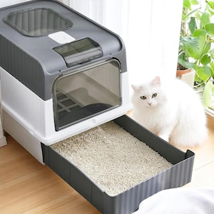 Enclosed Cat Litter Box with Lid & Scoop – Portable, Easy Clean, Splash Guard, Custom Made