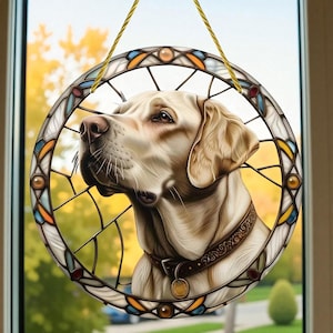 ラブラドール犬ステンドグラスサンキャッチャー - ペットメモリアルギフト、手作りアクリル窓吊り下げ、犬好きのための装飾、オーダーメイド