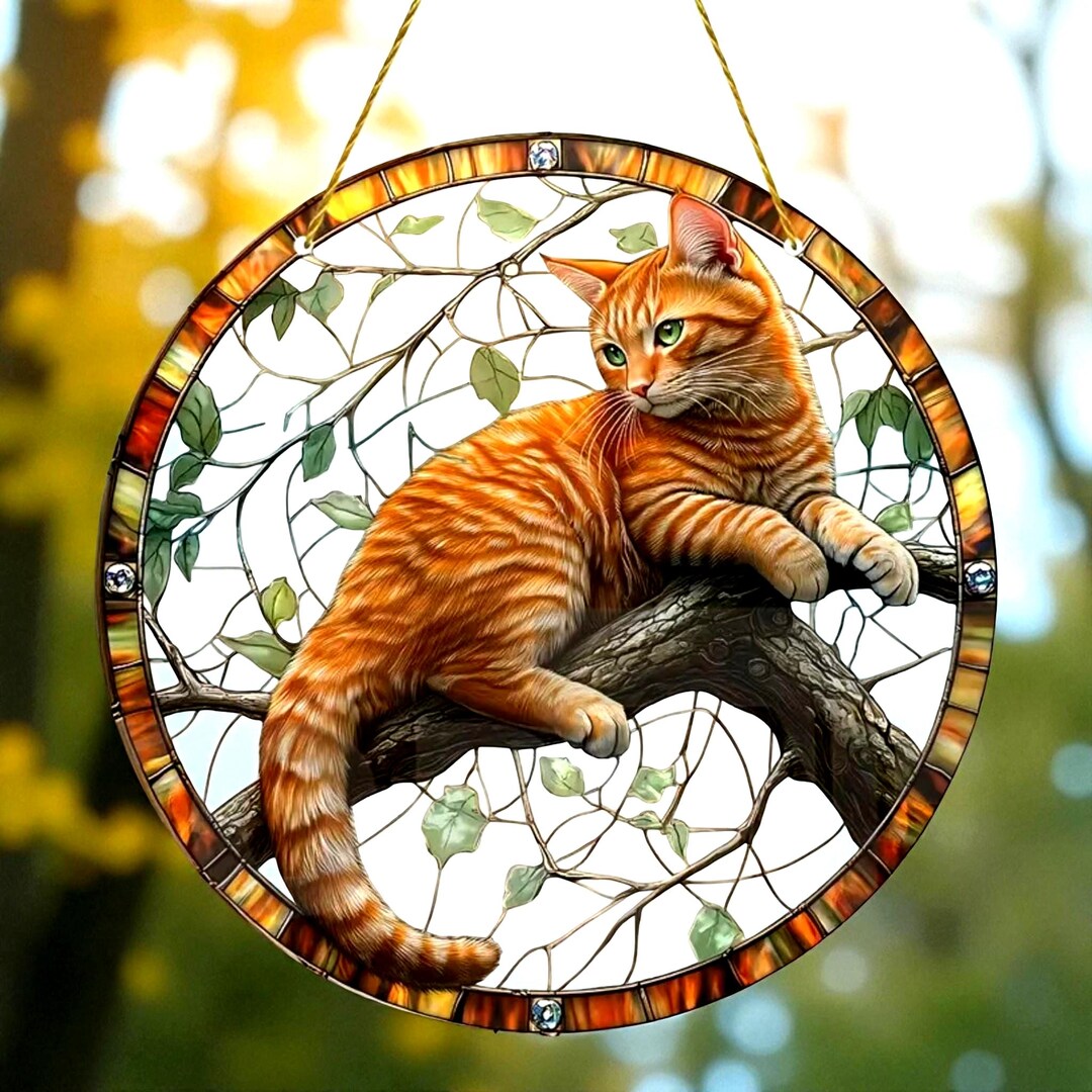 Orange Tabby Cat Suncatcher, Handmade Acrylic Window Hanging, Cat Lover ...