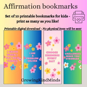 Marcadores de Afirmaciones Imprimibles para Niños: Descarga Digital, Citas Positivas, Actividad de Mindfulness, Para Usar en el Aula o como Regalo