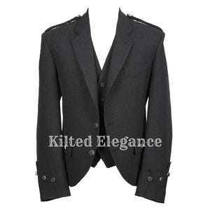 Scottish Charcoal Argyle Kilt Jacket & Waistcoat | Handmade 100% Wool | Highland Wedding Outfit | Sizes 34–54 Inch Chest