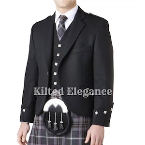Scottish Black Argyle Kilt Jacket & Waistcoat | Handmade 100% Wool | Highland Wedding Outfit | Sizes 34–54 Inch Chest
