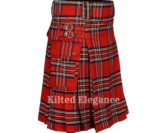 Handmade Royal Stewart Tartan Utility Kilt: Scottish Heritage with Cargo Pockets