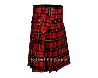 Wallace Tartan Utility Kilt: Handmade Scottish Heavyweight Kilt with Cargo Pockets
