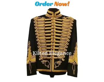 Handmade Black Wool Hussar Jacket: Steampunk Military Coat