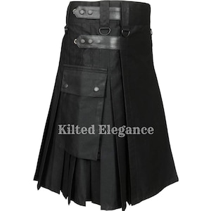 Black Cotton Tactical Utility Kilt: Steampunk Festival Fashion